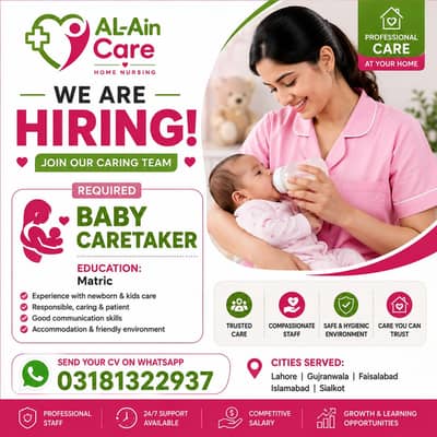 Urgent Hiring Female: Home Care Service, Baby Caretakers & Babysitters