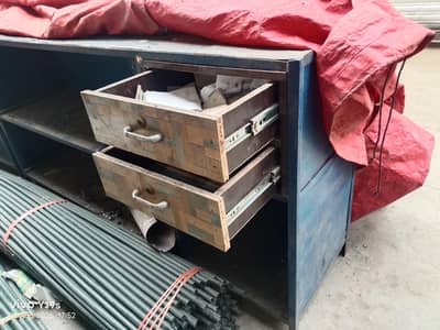 2 counter cabinet table,wood and iron Angle