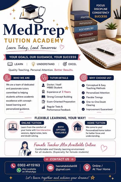 Tuition available for Inter students / Medical MBBS students