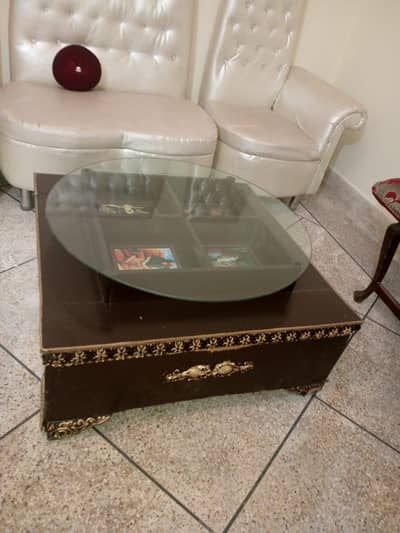 Luxury Wooden Center Table with Glass Top