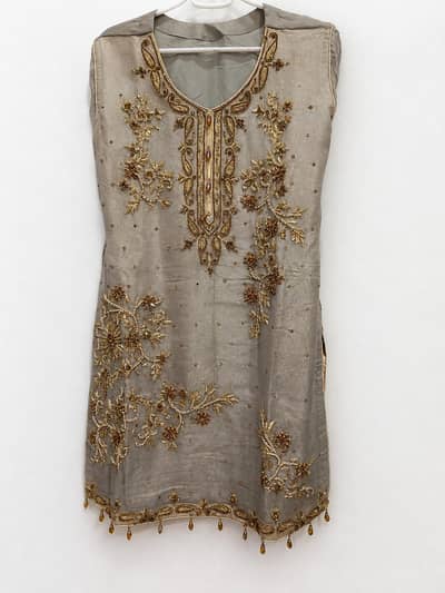 Elegant 3 Piece Embroidered Party Wear Dress with Jamawar Trousers