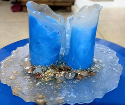 Handmade Resin Flower Vase with Preserved Blue Flowers