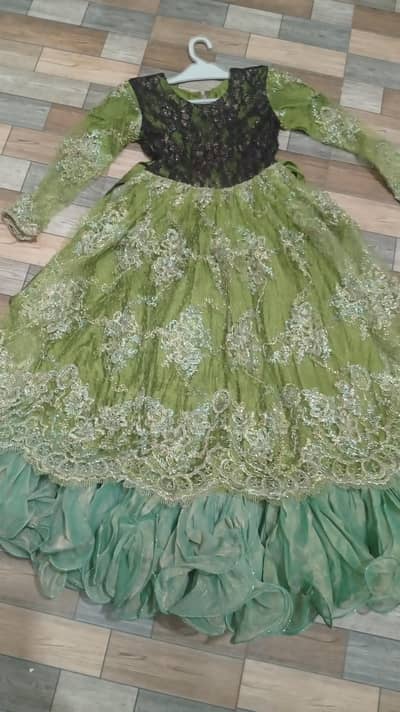Kids heavy embroided maxi frock pista green 5 _9 years  party wear