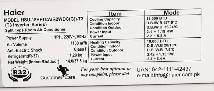 Haier 1.5 Ton Thunder T3 Inverter AC (HSU-18HFTCA) - Heat & Cool
