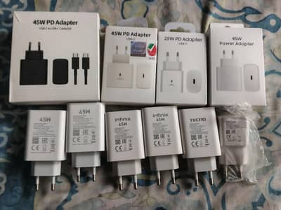 Samsung charger 25 watts new and 45 watts and infiax 45 and tecno and