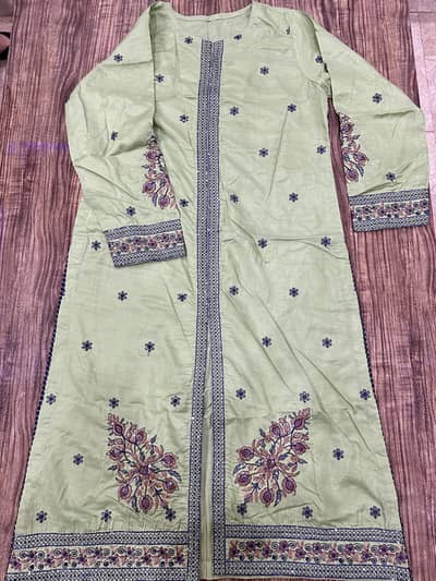 Original Asim Jofa Pistachio Raw Silk 3 Piece Suit – Medium Size