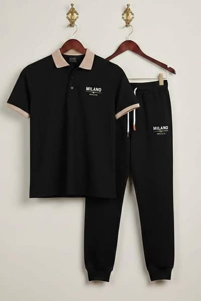 Men's Printed Collar Track Suit - Black