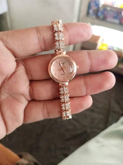 Women's Rose Gold Toned Bracelet Watch With Crystal Band