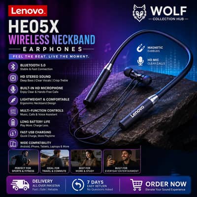 Lenovo HE05X Wireless Bluetooth Neckband Earphones