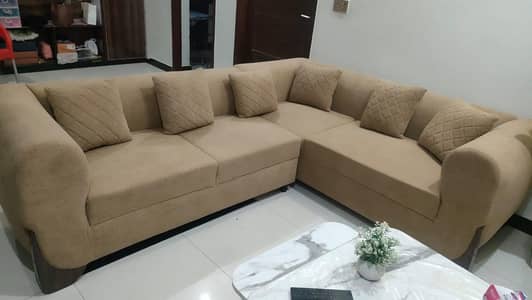 L shaped Sofa / Terry fabric/ Solid Wood/ Made on order