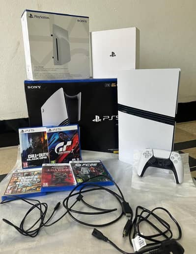 PS5 pro 2 controllers disc drive with box 5gm  My Whatsapp 03021585941