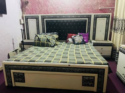 Bed Side Tables & dressing+Spring Mattress, White deco paint