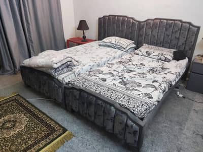 wooden velvet 2 single beds only