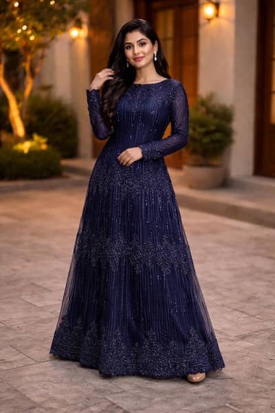 navy blue formal maxi full established