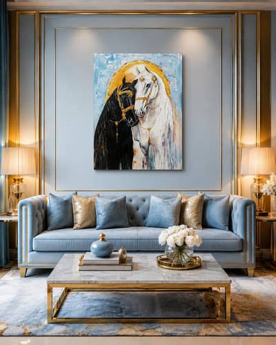 BLUE AND GOLDEN HORSE ACLYRIC PAINTING