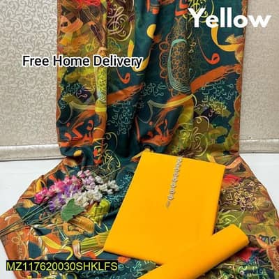 Yellow Katan Silk Unstitched Suit For Women