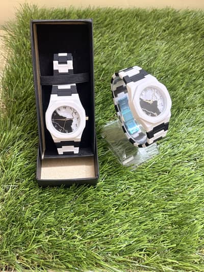 Aura Black & White  Marble Design Watch