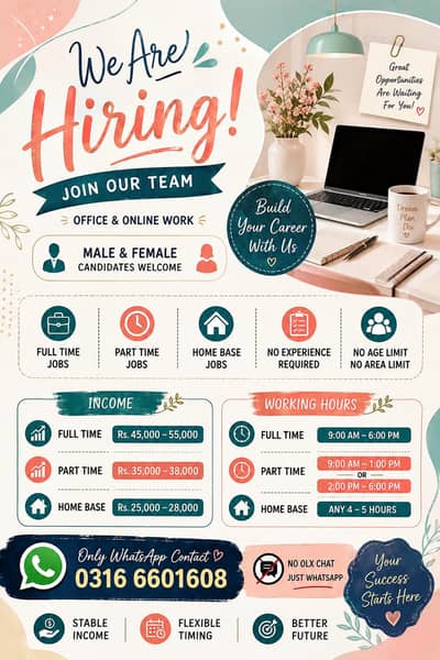 hiring male and female staff for online and office work