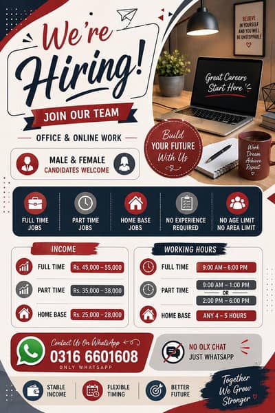 Hiring male and female staff for online and office work