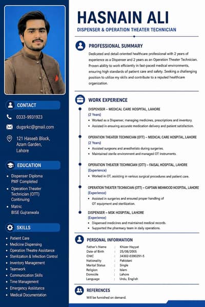 PMF Certified Dispenser | Operation Theater Technician in progress