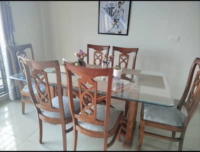 Habit Dining Table Set – 6 Chairs with Glass Top