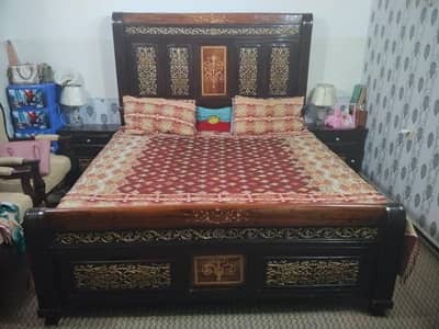 bed set,  king size bed with 2 side table and dressing.  Like new