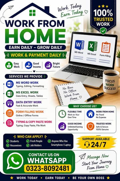 Work From Home Jobs,Data,Entry,MS Word,Excel,Copy Paste, form filling