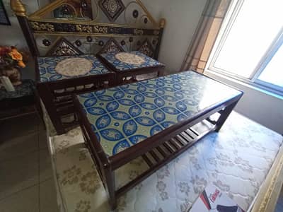 chocolate brown colour tables 3 set 1 big and 2 small with glass