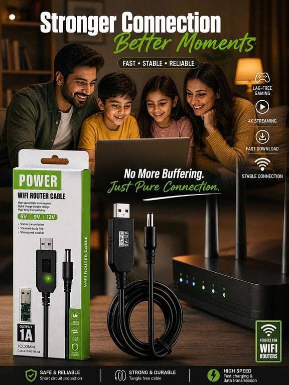WIFI ROUTER CABLE For Power Bank | 5V To 9V/12V DC Step Up USB Converter Cable | High Speed Fast Charging WiFi Router Power Cable for Powerbank, Modem & Mini UPS (1 Meter, Black)