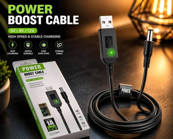 WIFI ROUTER CABLE For Power Bank | 5V To 9V/12V DC Step Up USB Converter Cable | High Speed Fast Charging WiFi Router Power Cable for Powerbank, Modem & Mini UPS (1 Meter, Black)