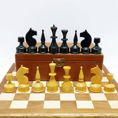 1960s Soviet Union (USSR) Valdai Pattern Handcrafted Wooden Chess Set