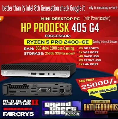 HP ProDesk 705 G4 Ryzen5 2400GE AMD RX Vega11 Graphics 8GB ddr4 256SSD