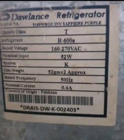 Dawlence Inverter Fridge Just Like New For Sale.