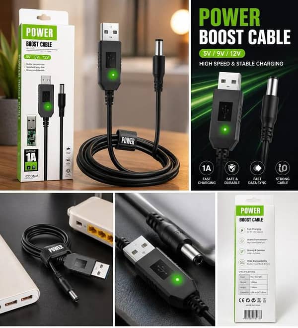 WIFI ROUTER CABLE For Power Bank | 5V To 9V/12V DC Step Up USB Converter Cable | High Speed Fast Charging WiFi Router Power Cable for Powerbank, Modem & Mini UPS (1 Meter, Black)