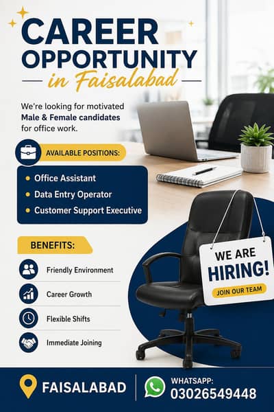 Need staff for office work(Male& female)