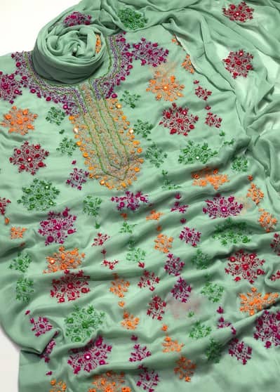 Brand New Embroidered Georgette Suit with Chiffon Dupatta