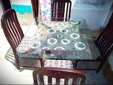 Urgent Sale! Glass Top 4 Chair Dining Table Set.
