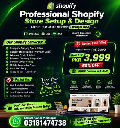 Shopify Store Design & Setup – Only Rs. 3,999 | Free Domain