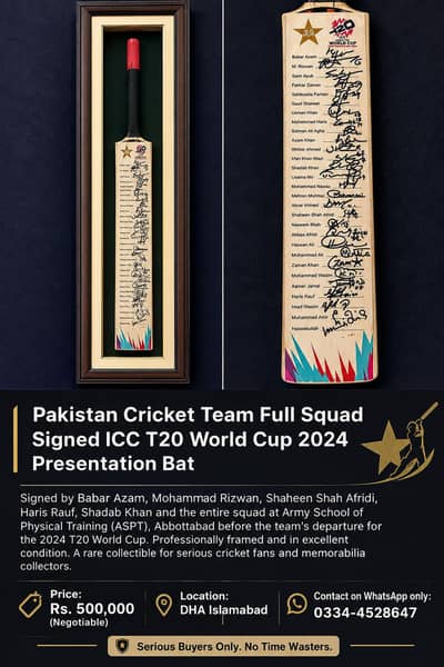 Pakistan Cricket Team Full Squad Signed Bat | ICC T20 World Cup 2024