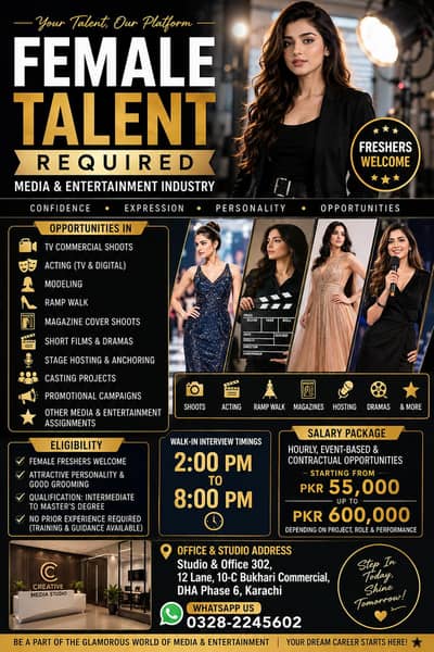Female Talent Required – Media & Entertainment Industry
