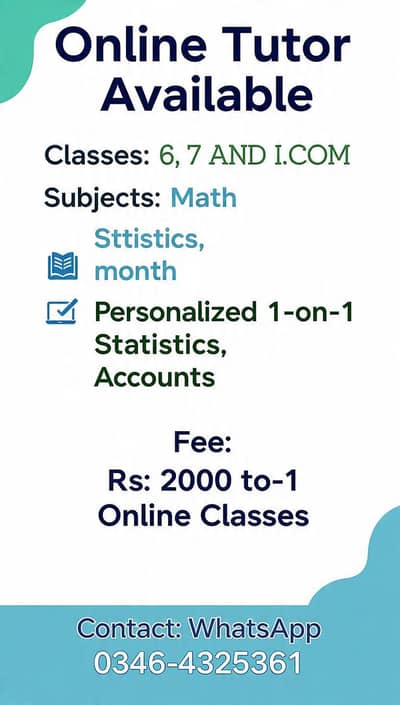 Online Tutor - Class 6, 7 and I. Com | Math, Stats, Accounts