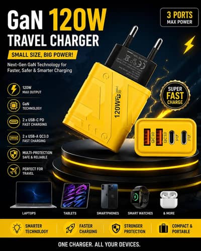 120W GaN Fast Charger|Multi Port Fast Charging