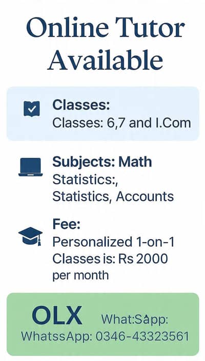 Online Tutor - Class 6, 7 and I. Com | Math, Stats, Accounts
