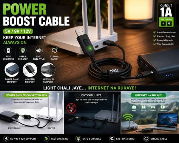 PACK OF 2 PCS WIFI ROUTER CABLE For Power Bank | 5V To 9V/12V DC Step Up USB Converter Cable | High Speed Fast Charging WiFi Router Power Cable for Powerbank, Modem & Mini UPS (1 Meter, Black)