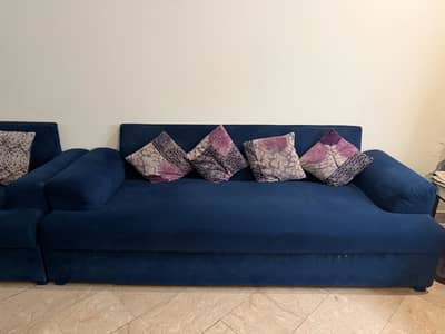 Blue coloured velvet sofa set