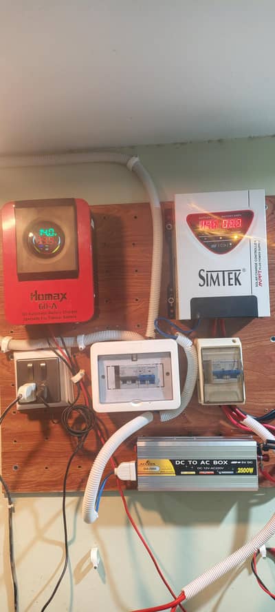 simtek 70A mppt. homax 60A battery charger. car inverter 2500W