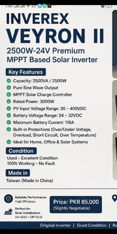 INVEREX Veyron II 2500W 24V Premium MPPT Solar Inverter