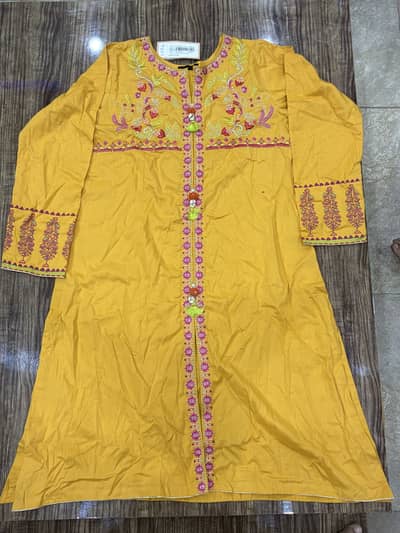 J. Kids Mustard Embroidered Kurti