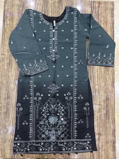Elegant Dark Green & Black Embroidered 3-Piece Suit | Ready to Wear