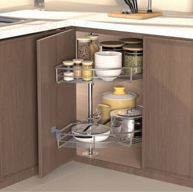 Stainless Steel 2-Tier Rotating Kitchen Corner Cabinet Rack